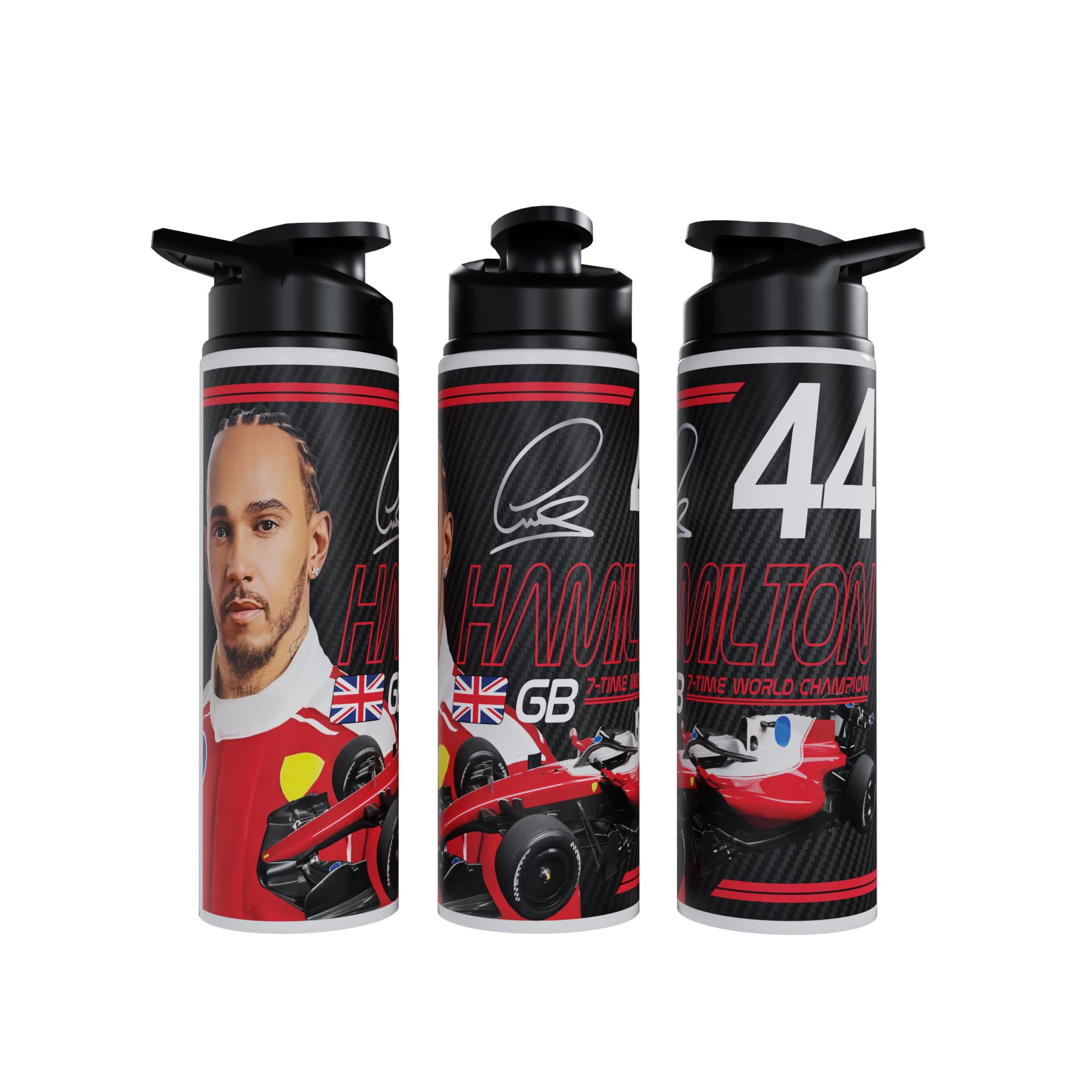 Partisan Hamilton Water Bottle F1 inspired Racing Fan Gift 750ml or 600ml Aluminium Sports Bottle with Flip Lid Carry Handle 2026 (Black, 750.0, Millilitres)