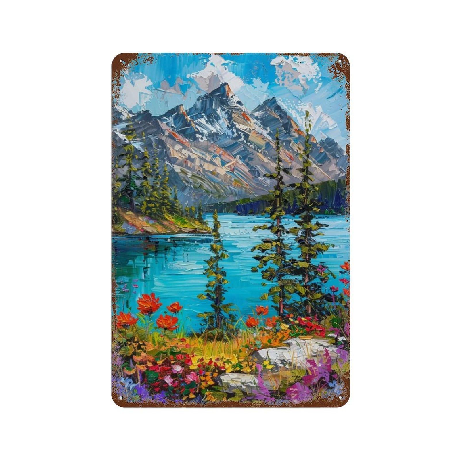 HDURYEYRYY Wildflower Alpine Lake 02 Wall Retro Iron Vintage Art Metal Tin Sign Poster Modern Home Cofffee Club Art Bar Shop Decor Style 30x20cm