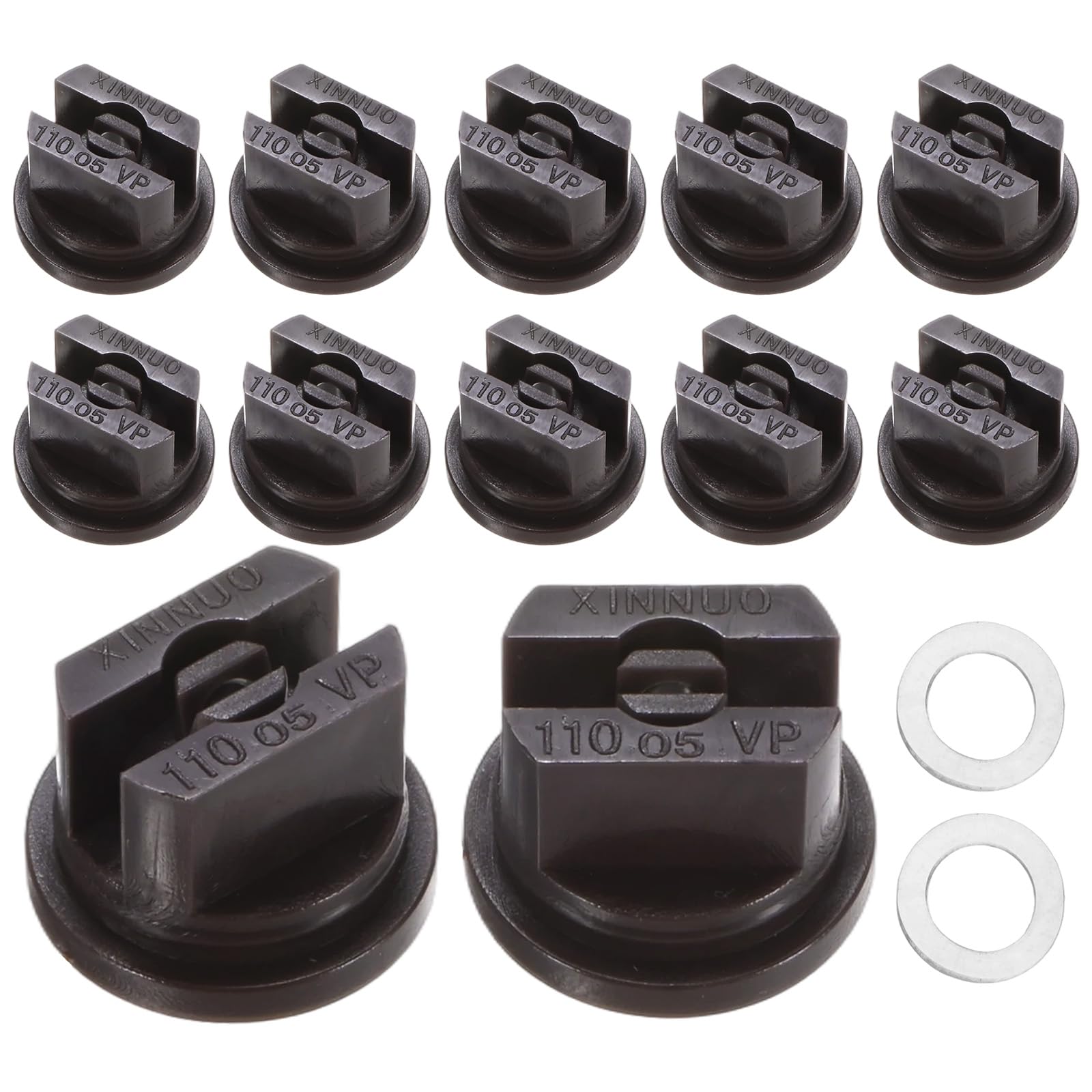 M METERXITY 12-Pack 110 Degree Flat Fan Shaped Spray Nozzles, Plastic 0.5mm Pore Sprayer Nozzle Tips with Plastic Gaskets for Agricultural Irrigation, Replacement of Knapsack Tips [Brown]