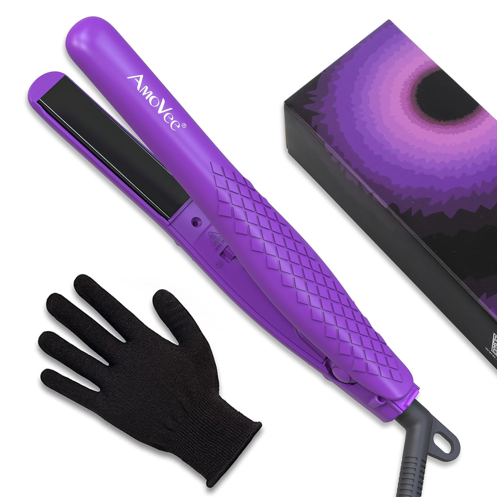 AmoVee Mini Flat Iron, 0.7 Inch Mini Hair Straightener, Small Flat Iron for Short Hair,Curls Bangs, Dual Voltage Travel Hair Straightener（Purple）