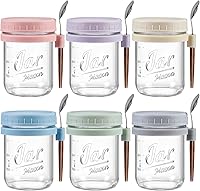 6-Pack 16oz Glass Overnight Oats Jars with Airtight Lids & Spoons - Leakproof Borosilicate Mason Jars for Oats, Yogurt, Fruit Meal Prep