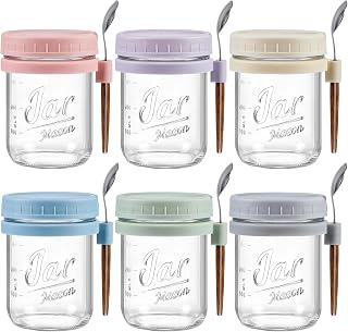 6-Pack 16oz Glass Overnight Oats Jars with Airtight Lids & Spoons - Leakproof Borosilicate Mason Jars for Oats, Yogurt, Fruit Meal Prep