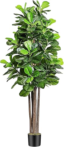 Keeplush Árbol de higo de hoja de violín sintético de 72 pulgadas, 6 pies de alto con 168 hojas, 6 troncos de árboles, plantas artificiales grandes,