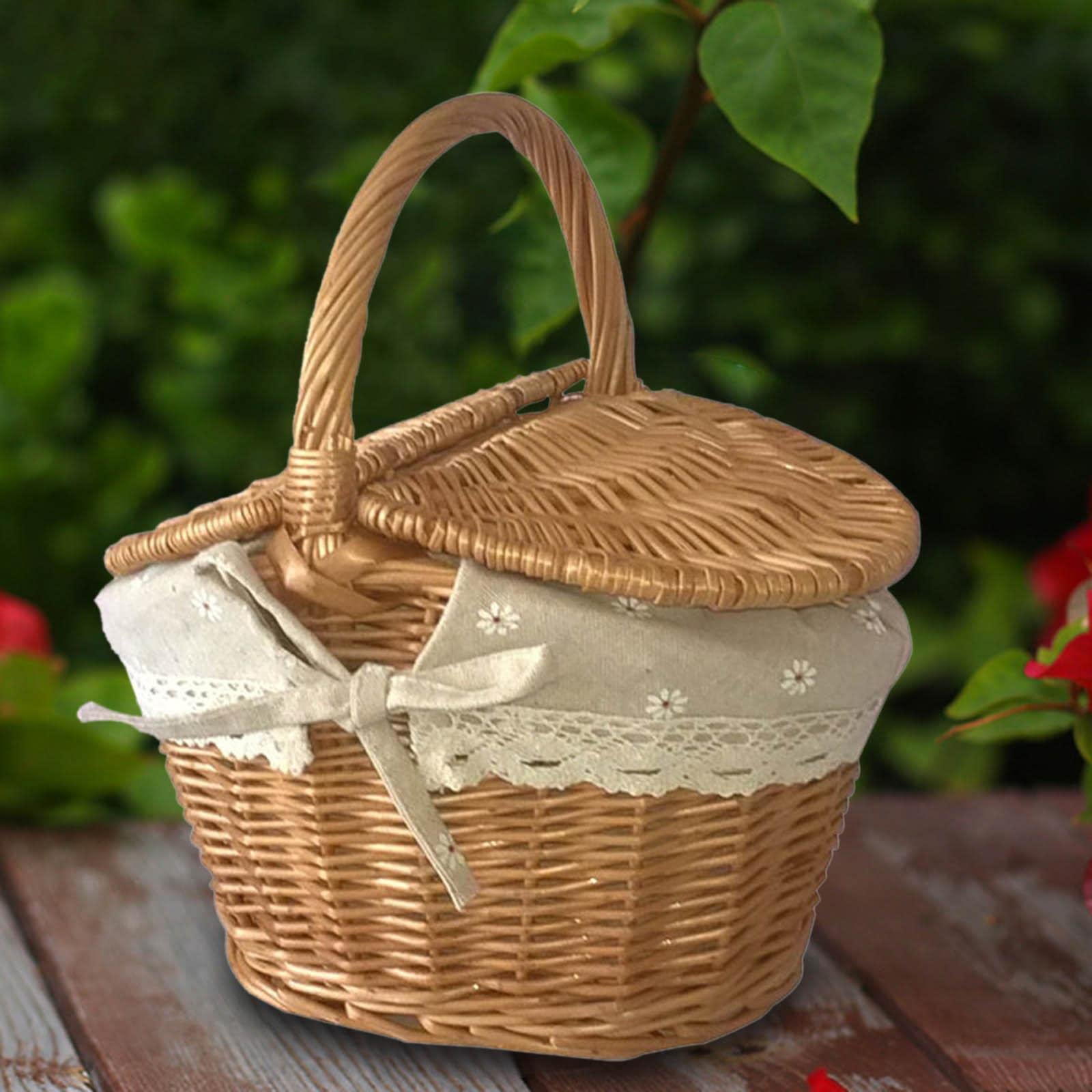 Cestino da Picnic in Vimini, Cestino Portaoggetti in Rattan con Fodera Lavabile per