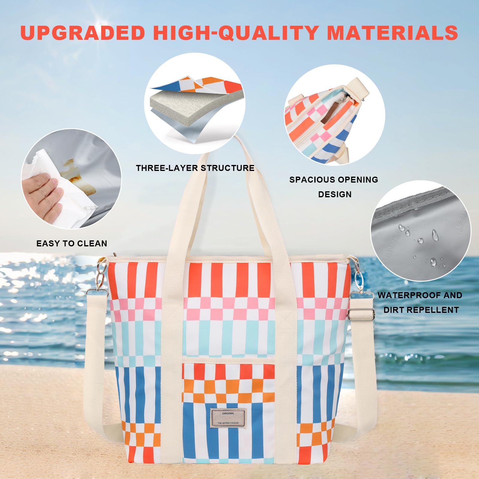 Nanxson 9L/15L/29L Large Insulated Lunch Bag for Women Adult Reusable Leakproof Picnic Lunch Box Freezable Cooler Tote Bag (29L,B-Multicoloured Plaid) - Image 4