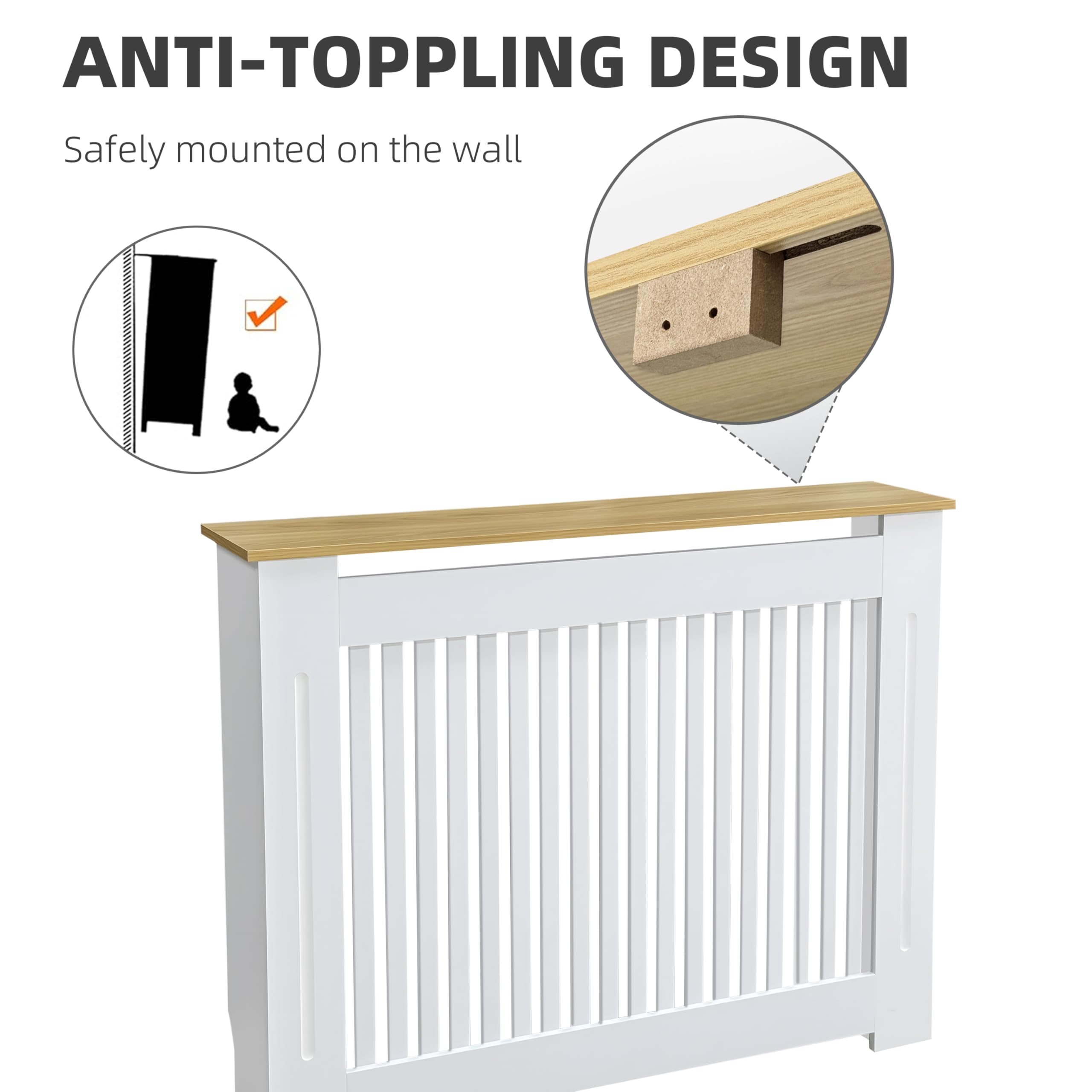 FATIVO Heizkörperverkleidung 112×20×83 cm Hohe Heizkörperabdeckung mit Holzstruktur Vertikal Lamell Holz aus verdicktes MDF lackiert Landhausstil für Schlafzimmer Wohnzimmer Büro Heizkörper Abdeckung