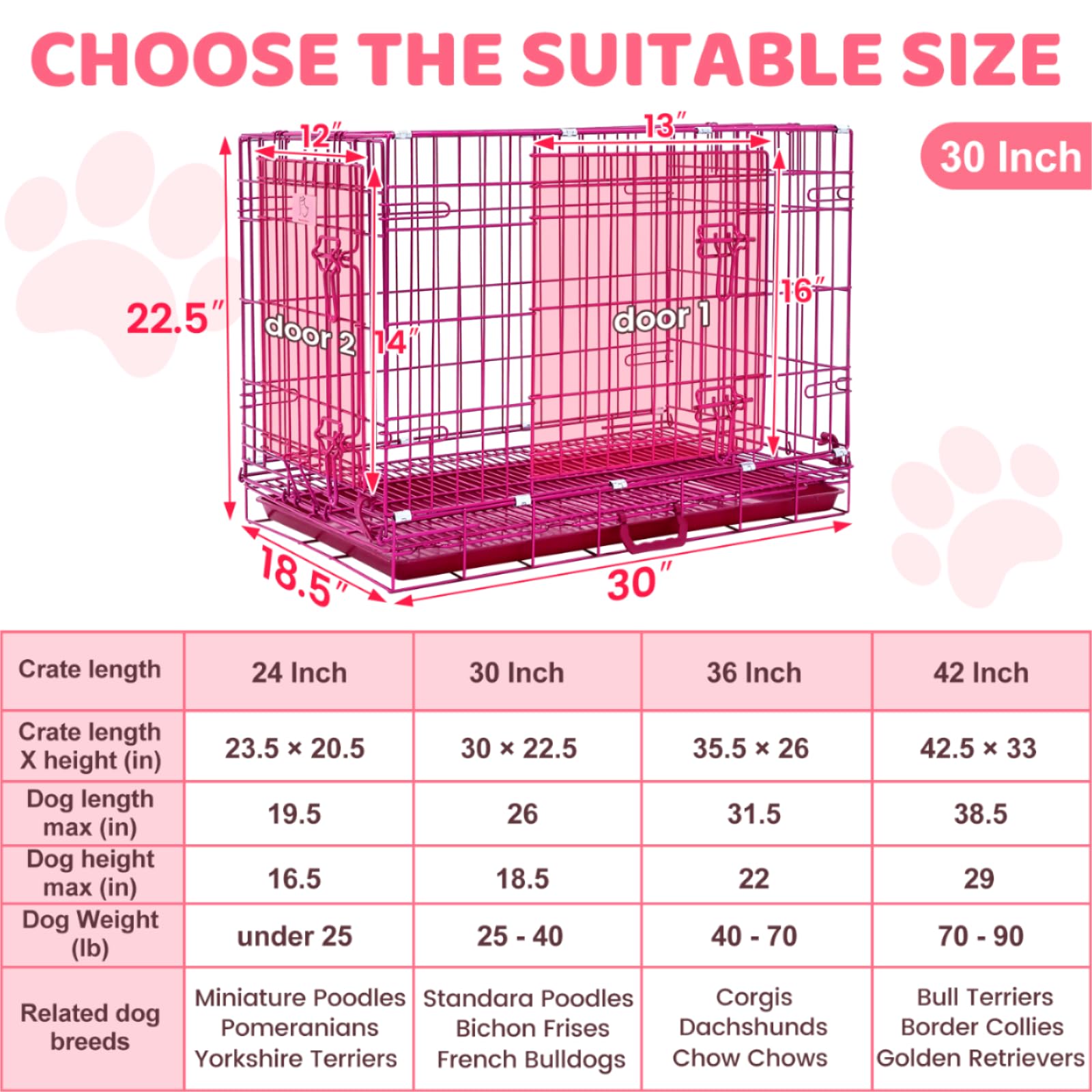 HOMEY PET 76,2 cm rosa Hundekäfig, niedlicher Hundekäfig, mittelgroße Hunde, zusammenklappbar, kleine Hundehütte, für den Innenbereich, Nanobeschichteter Metalldraht, Hundebox mit herausnehmbarer
