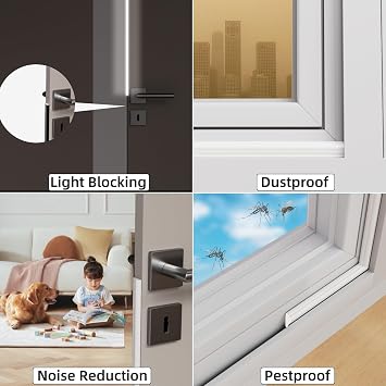 2 Pack*16.4 Feet Weather Stripping Seal Strip for Doors,Soundproofing Window Insulation Draft Stopper for Winter, Selfadhesive Foam Strip for Door Frame Gap Filler (White)