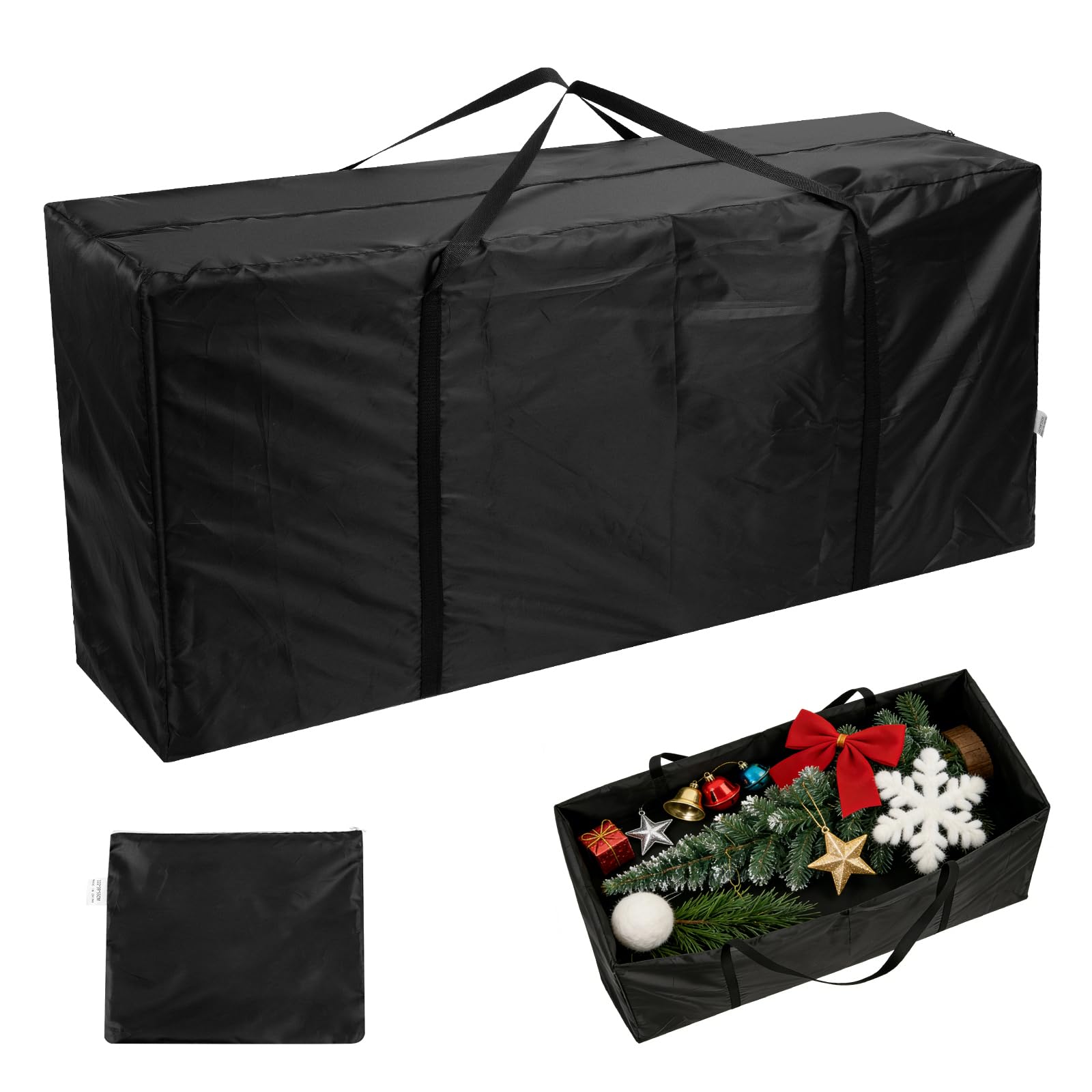 AiQInu Garden Cushion Bag, Oxford Outdoor Cushion Holder Waterproof, Black Cushion Bag with Handles - 122 x 40 x 55 cm