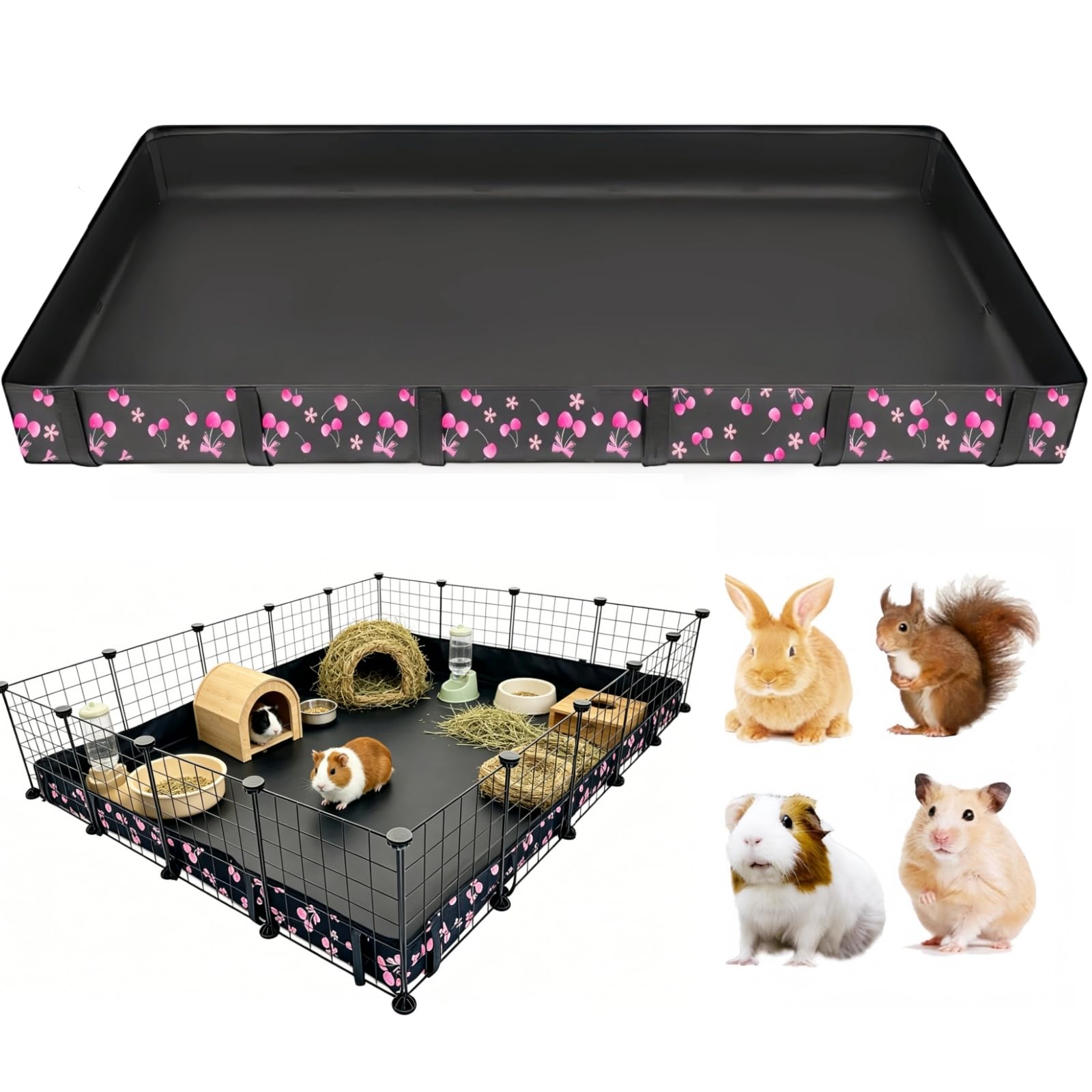 DZWLKJ Guinea Pig Cage Liner,Washable Tarp Bottom Base,Cherry Graphic,48"x60", Reusable for Rabbit, Chinchilla, Hedgehog, Ferret & Other Small Animals.