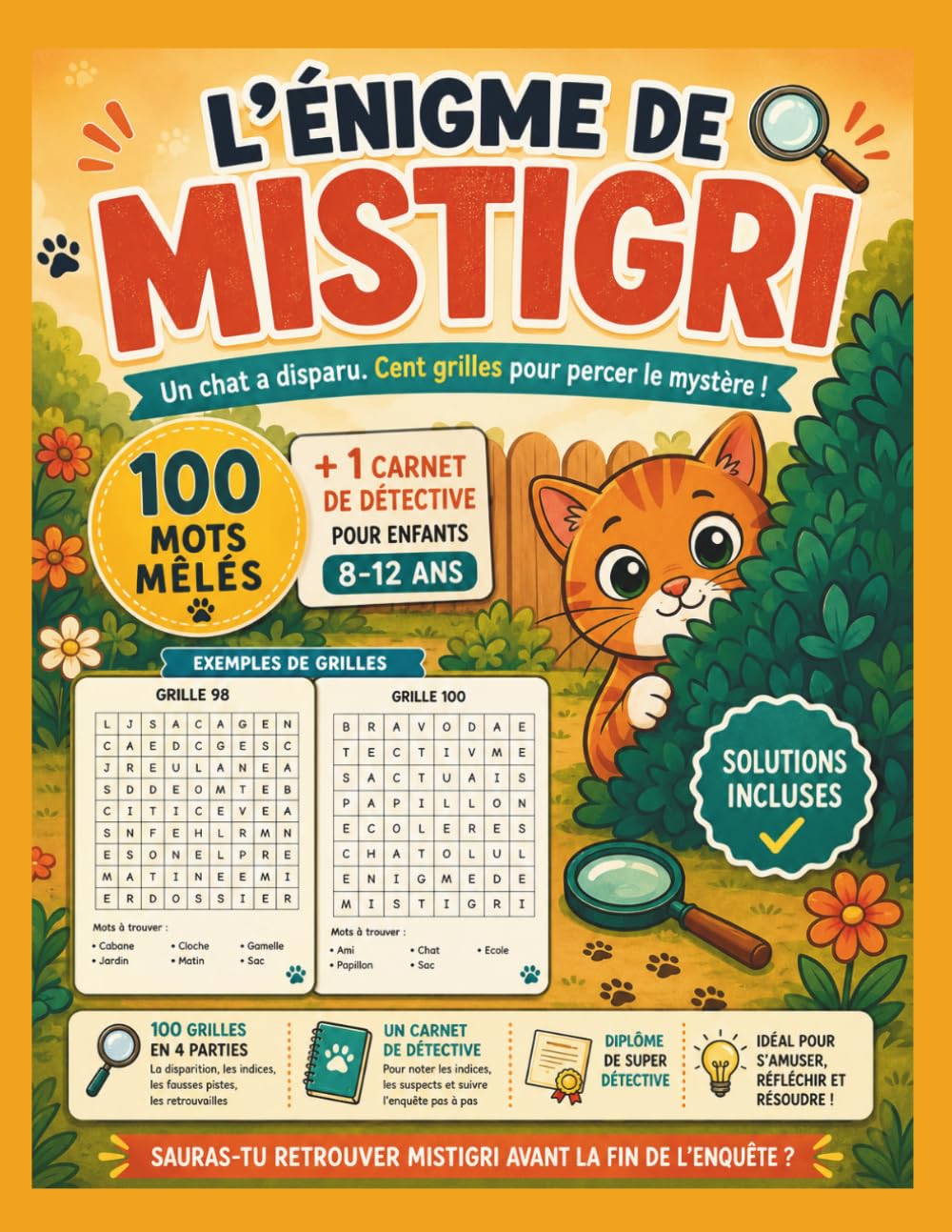 L'Énigme de Mistigri: 100 mots mêlés pour retrouver un chat disparu — Un carnet de détective pour enfants, 8-12 ans