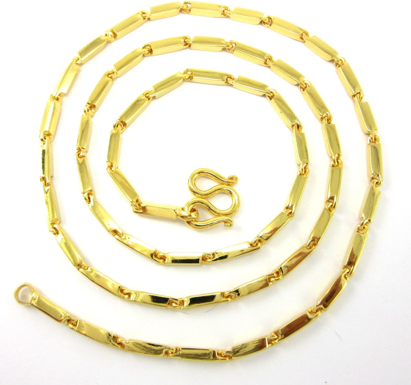 Classic Thai Bar Link Baht Chain "Aviator" Style 24k Gold Plated 20" Necklace (20)