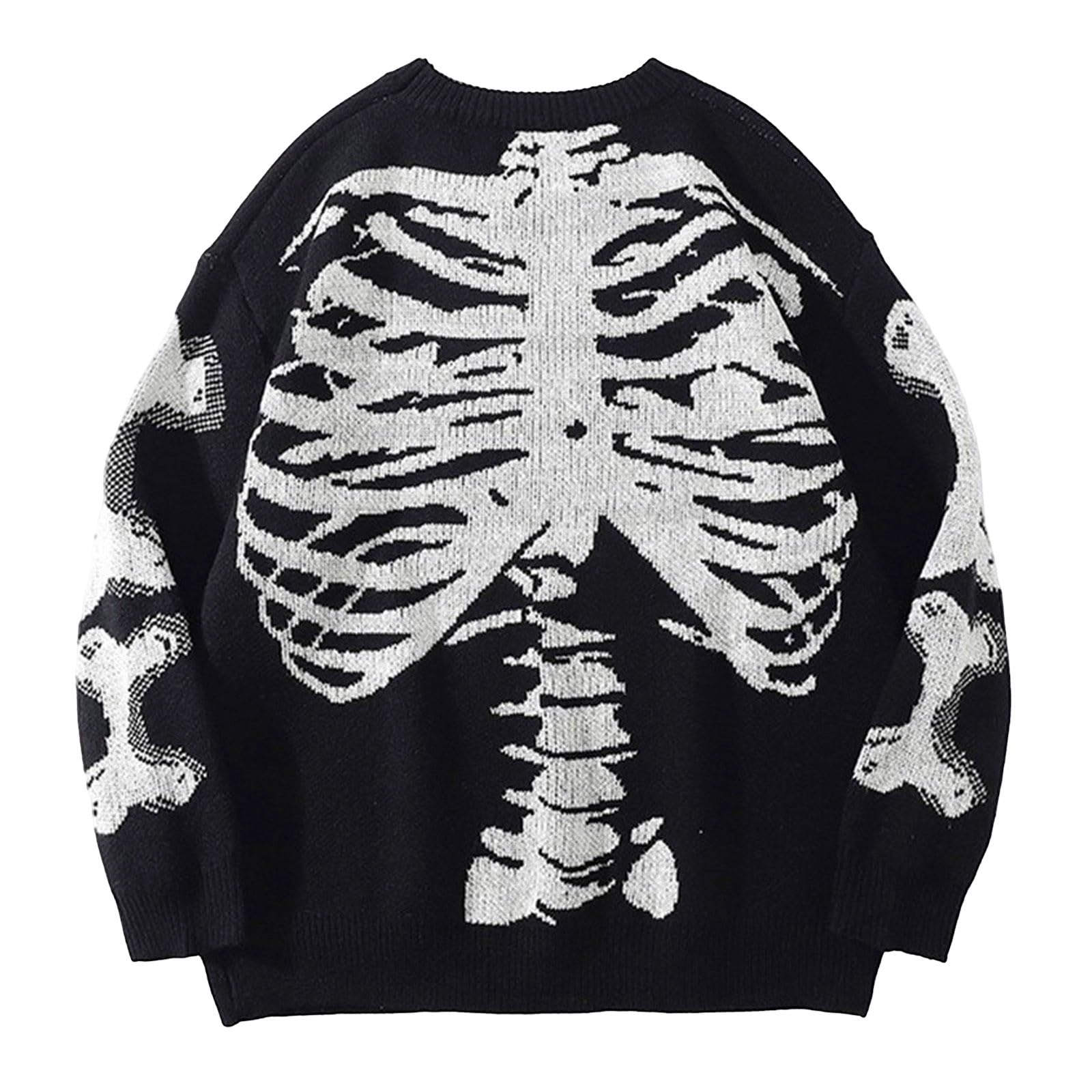 Cappotto Girocollo da Uomo con Stampa Scheletro Maglione Oversize da indoss