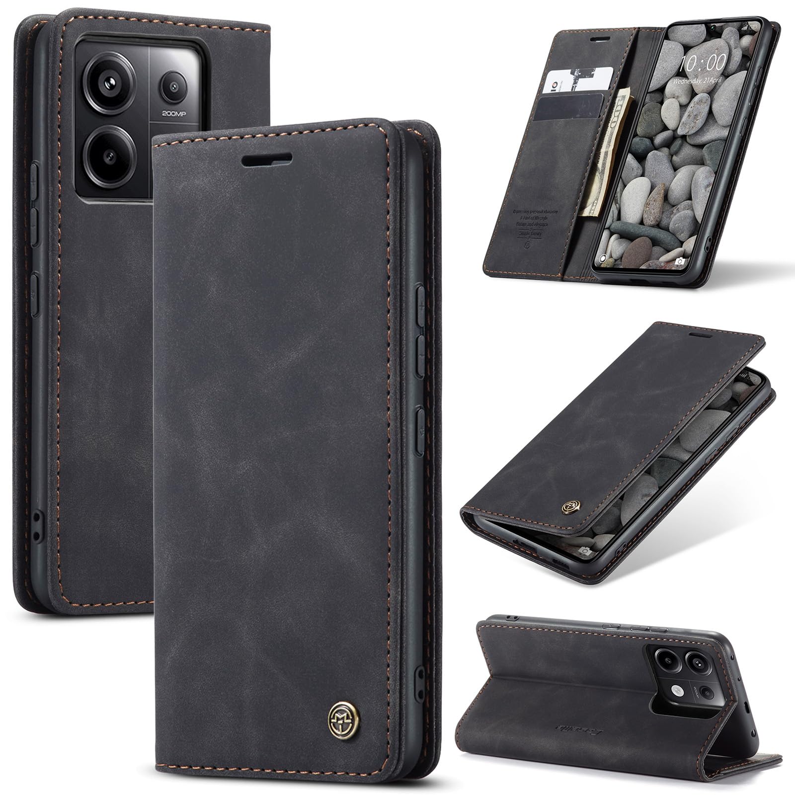 Azororo Cover per Redmi Note 13 Pro 5G, Premium PU Pelle Custodia, Magnetica Carta Fessura Portafoglio Case, Flip Cavalletto Custodia per Redmi Note 13 Pro 5G - Nero
