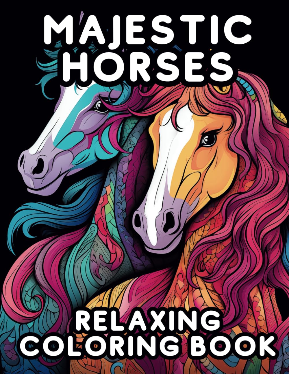 Majestic Horses: Relaxing Coloring Book | 50 Beautiful Horse Designs and Patterns | Explore a Collection of Relaxing Horse Prints To Color