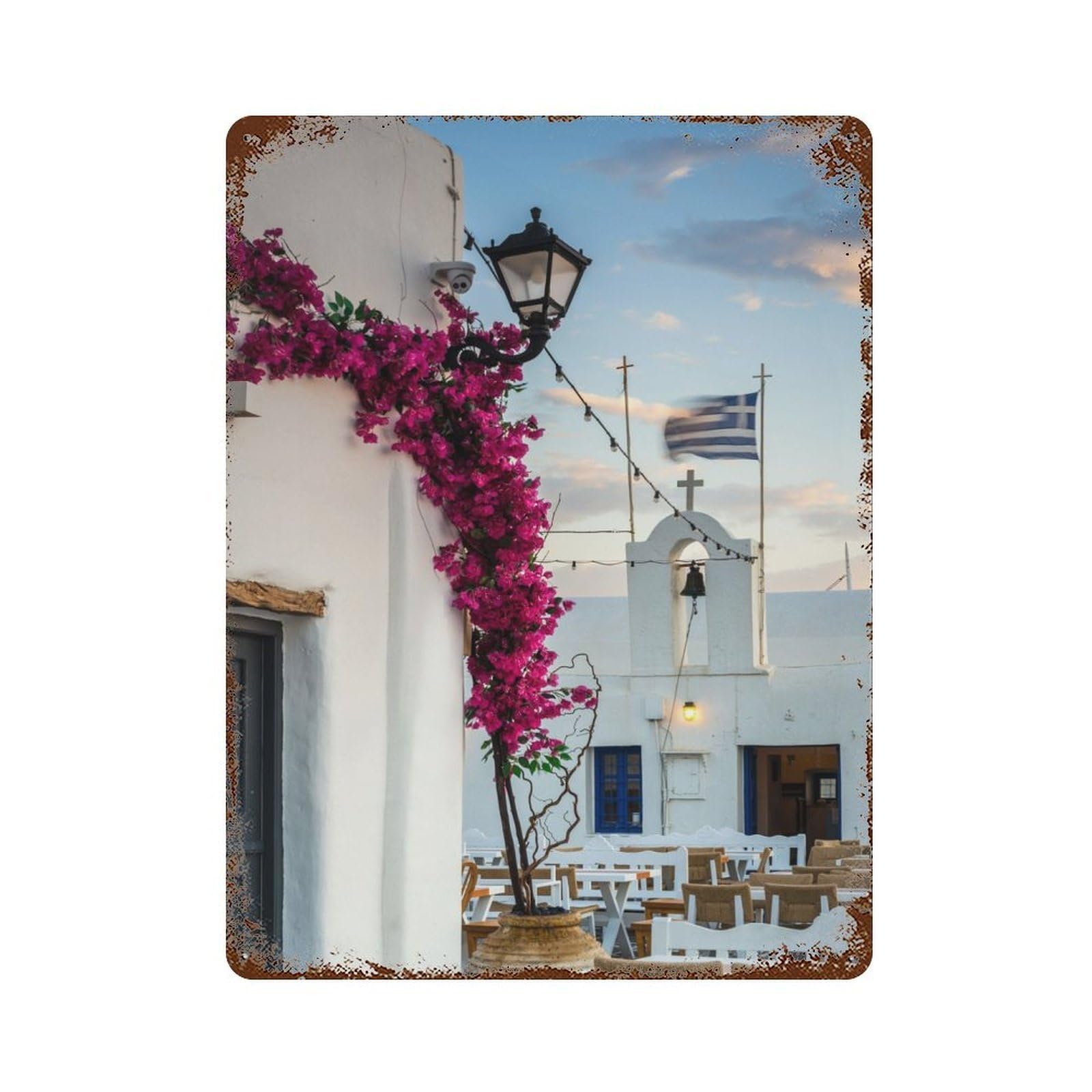 Rust Effect Sunrise in Paros Greece Vintage Rust Metal Sign 15.7"x11.8", Classic Wall Plaque for Shed, Workshop And Garage Wall Decor