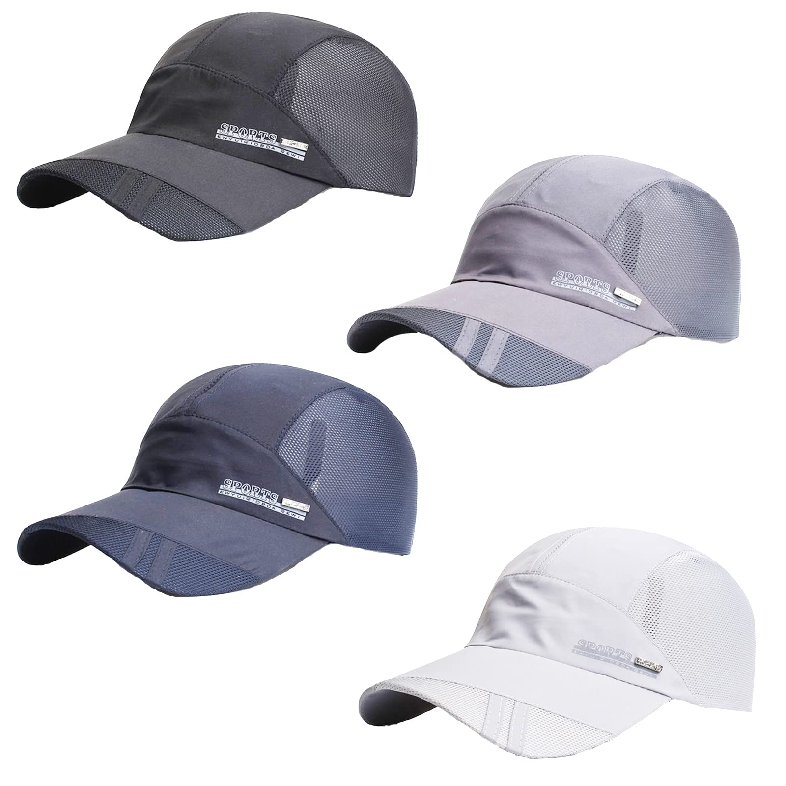 Paquete de 4 gorras de béisbol de secado rápido a granel, transpirables, de alto rendimiento, malla ligera UPF 50+ gorras deportivas