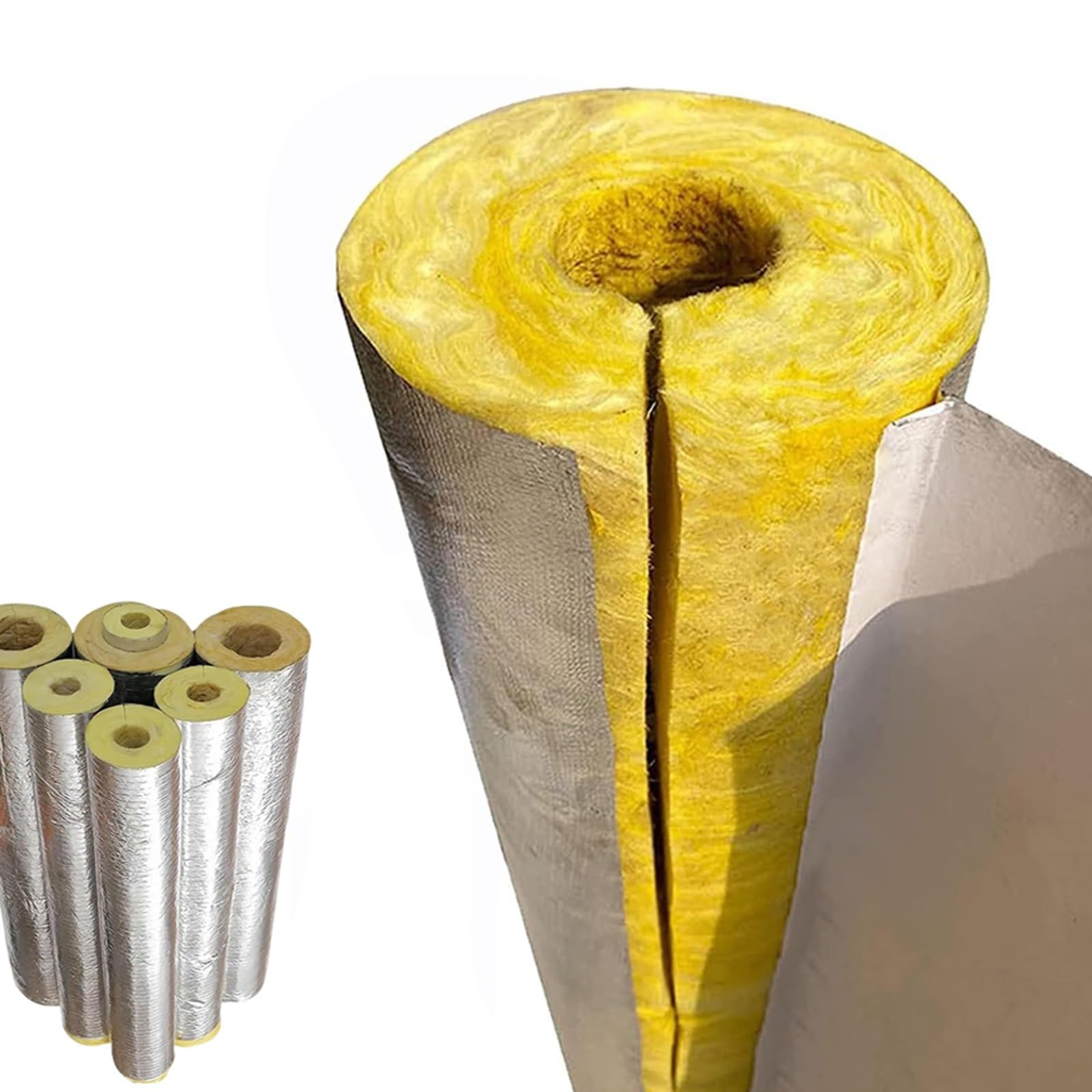27-273.0mm Papel De Aluminio Coquilla Aislante, Laminado Tubo Aislamiento Lana De Roca Con Conductividad Térmica, Para Tubos Fríos O Calientes(ID48.0mmxT30.0mmxL1.0m)