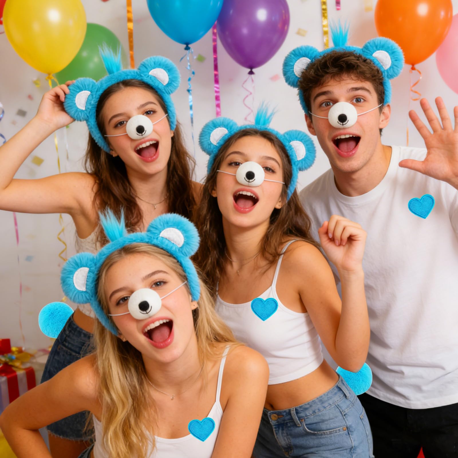 YAEGIMHT 5PCS Bear Costume Accessories Set, Bear Headband, Bear Nose, Fluffy Tail & 2 Heart Brooches - Image 4