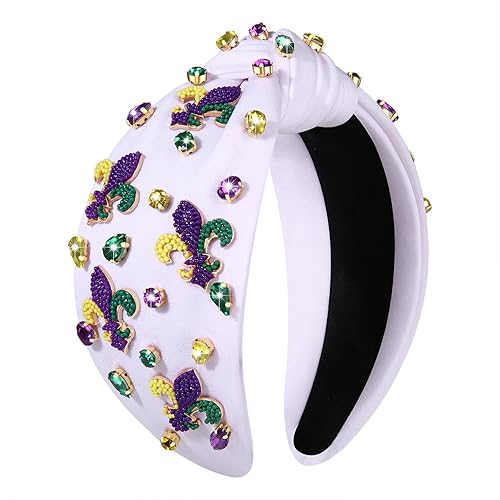 Diadema de Mardi Gras, accesorios para mujer, con cuentas NOLA, corona de flor de lis, diadema anudada de cristal, gordo martes de carnaval, desfile