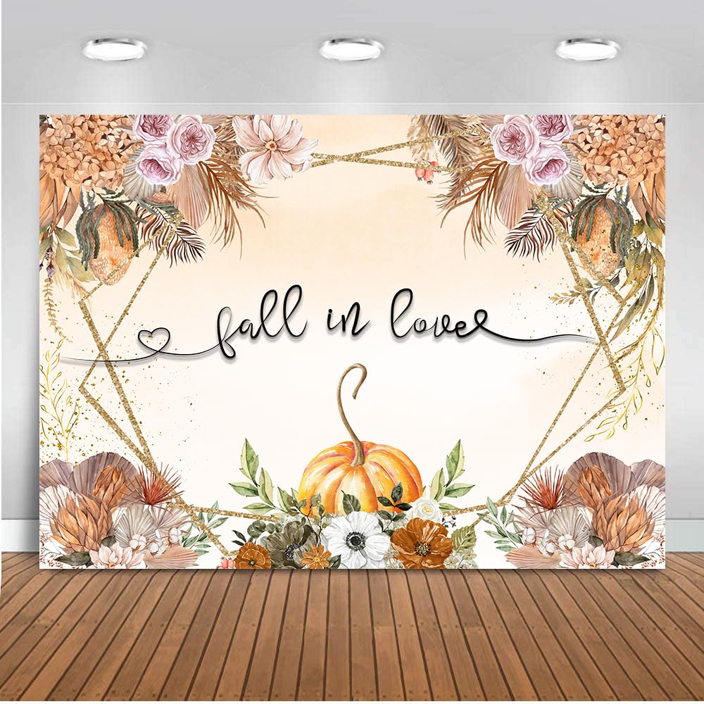 ANSHUHAI Fall in Love Backdrop Fall Bridal Shower Decorations Boho Pumpkin Wedding Decoration Backdrop Wedding Decoration Bridal Shower Banner (7x5ft)