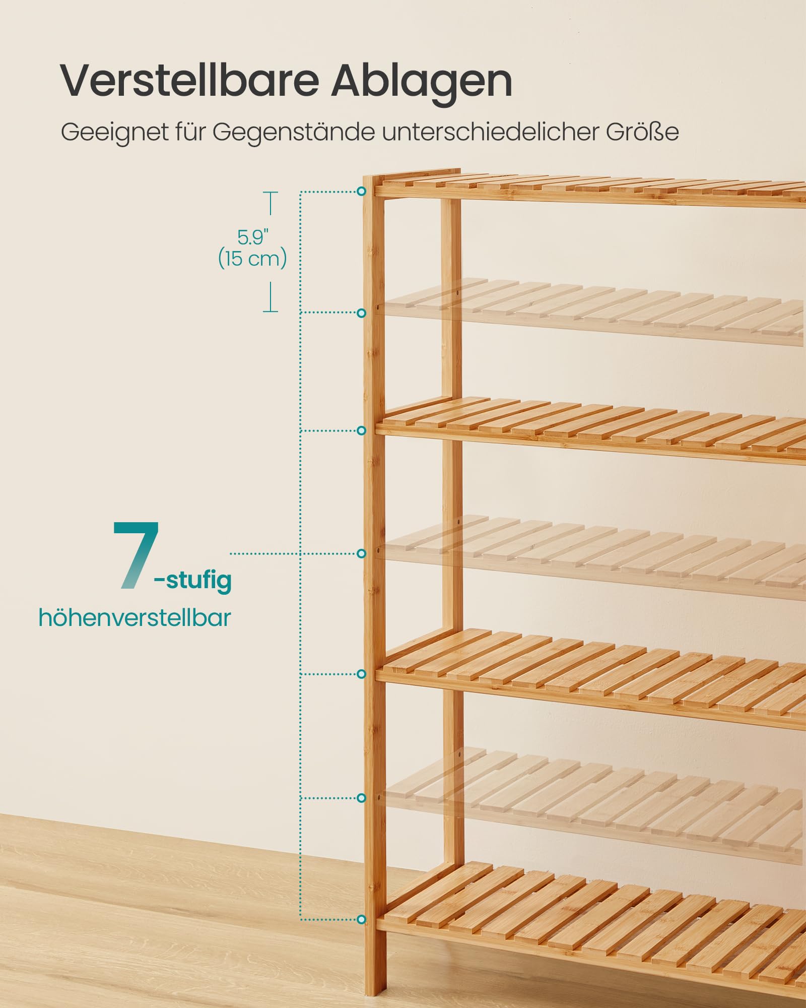 SONGMICS Badezimmerregal, Badregal, Küchenregal, Schuhregal mit 4 Ebenen, Standregal aus Bambus, 26 x 60 x 100 cm, für Bad, Wohnzimmer, Flur, Küche, naturbeige BCB034Y01