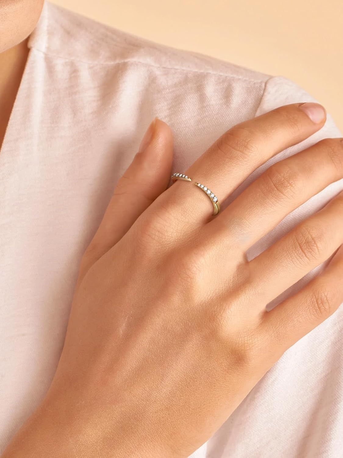 CYW Moissanite Eternity Wave Rings for Women, Adjustable Open Ring, Really Authentic Solid 925 Sterling Silver, Stackable Pinky Ring, Birthday Valentines Anniversary Ideal Gift for Her - Image 3