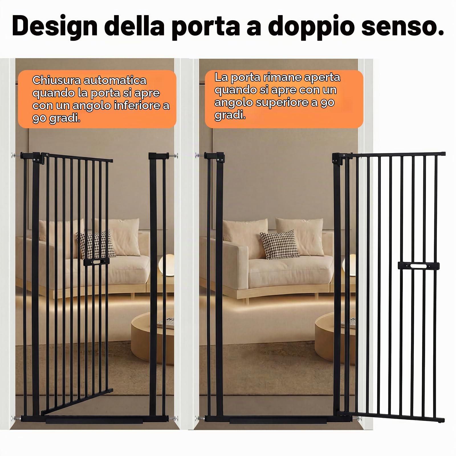 Cancello extra alto per cani e gatti, Porta per Animali 150 cm, in metallo, larghezza 75-85 cm, porta a doppio effetto, chiusura automatica, senza foratura, Adatto per corridoi/salotti(nero