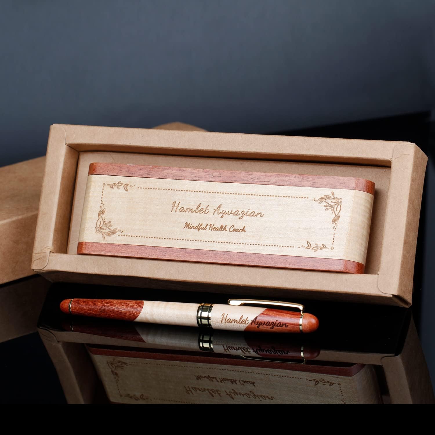 Personalized Ballpoint Pen & Case Wooden Custom Engraved Business Gift With Box (Design-3)…