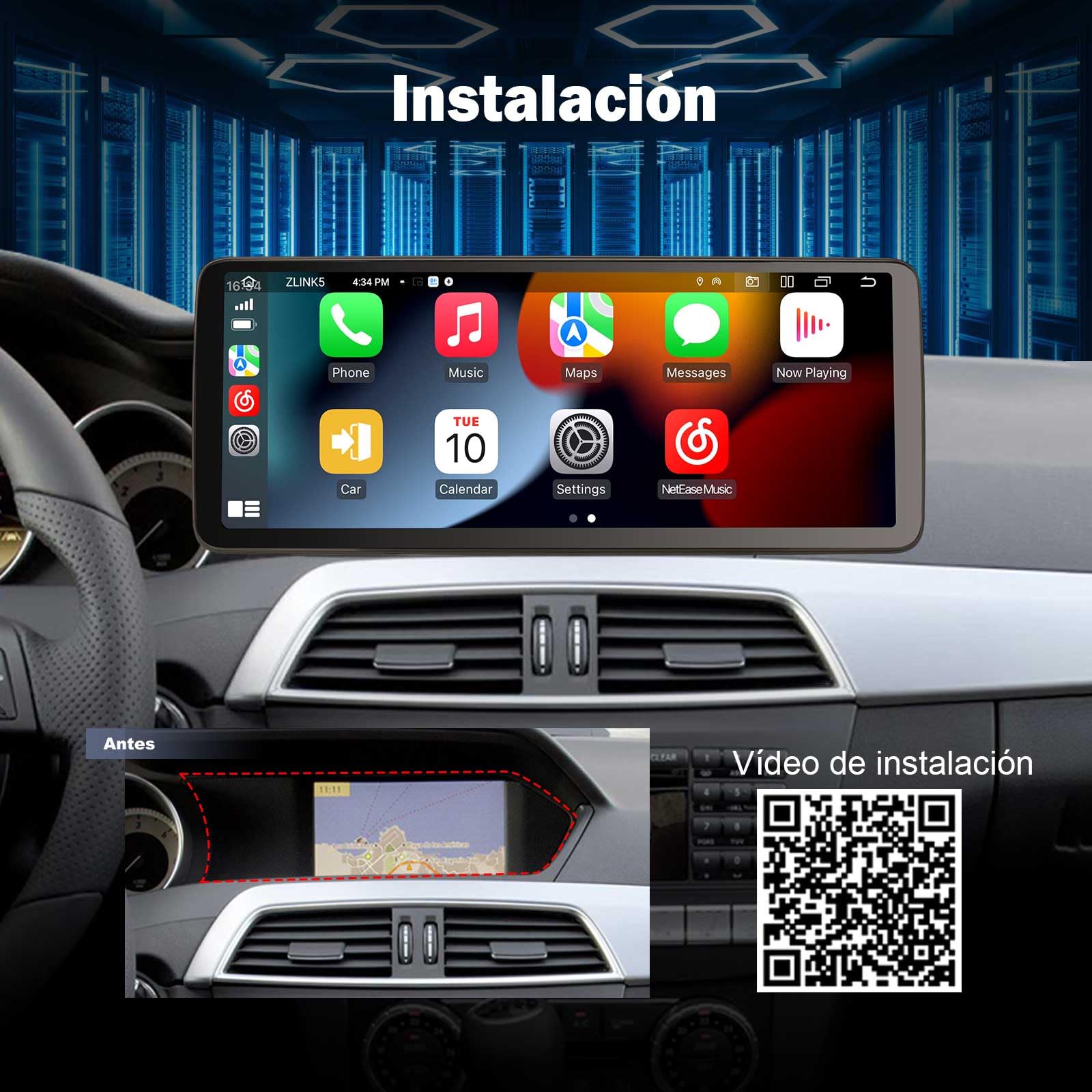 Erisin Qualcomm 8GB+128GB 12,3 Pulgadas Android 14 Radio Coche GPS para Mercedes Benz Clase C W204 S204 NTG 4.5 Soporta Navegador CarPlay Android Auto Bluetooth Dab+ WiFi 4G DSP Pantalla IPS Estéreo