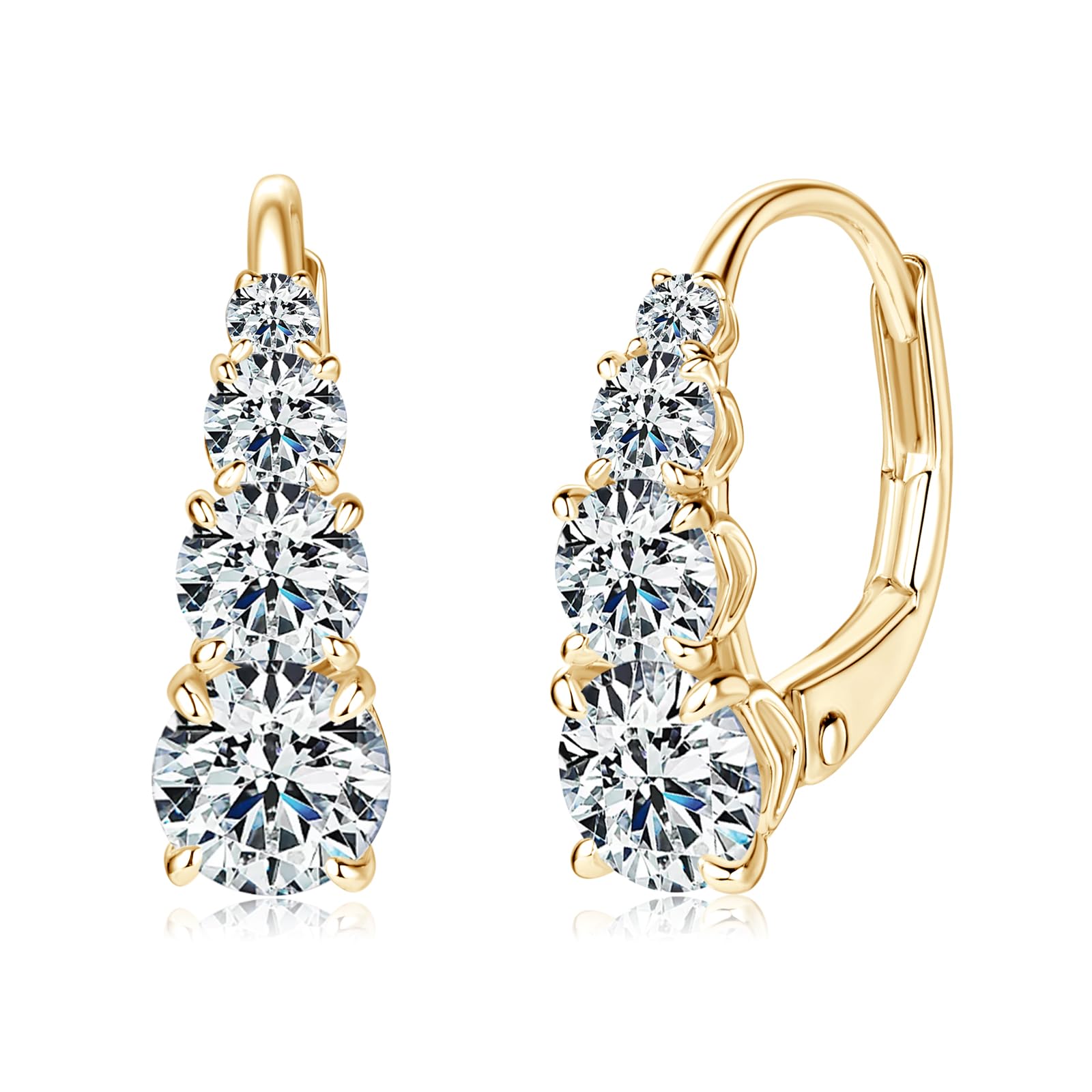 DYUNQ 4 Stone Moissanite Hoop Earrings 925 Sterling Silver Hypoallergenic Leverback Drop Earrings for Women D Color VVS1