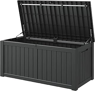 Outdoor Storage Box, 120 Gallon Deck Box, Resin Waterproof Outside Storage Bench, Outdoor Storage Cabinet With Lockable Lid, Backyard Deck Box For Garden Tools, Patio Cushions, Pool Accessories