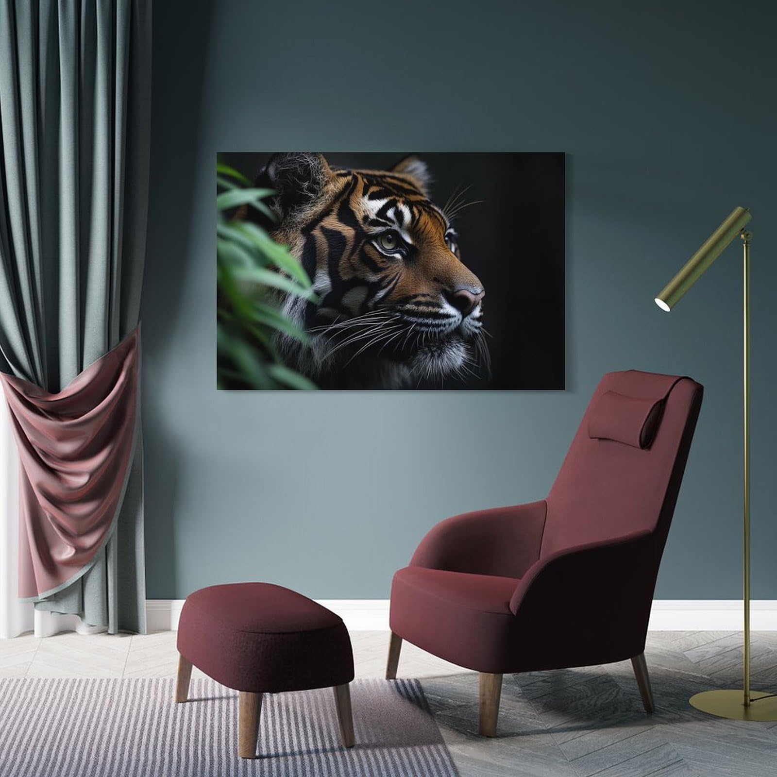 Junmoney Wall Picture Print Tiger Portrait in Natural Habitat, 12x18inch(30x45cm), for Living Room, Lounge Or Sitting Room, A Home Accent with Warm Character