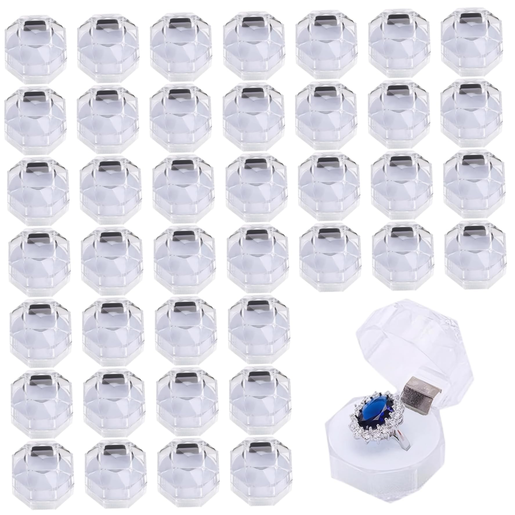Boîtes à bagues transparentes en acrylique avec mousse de protection x40