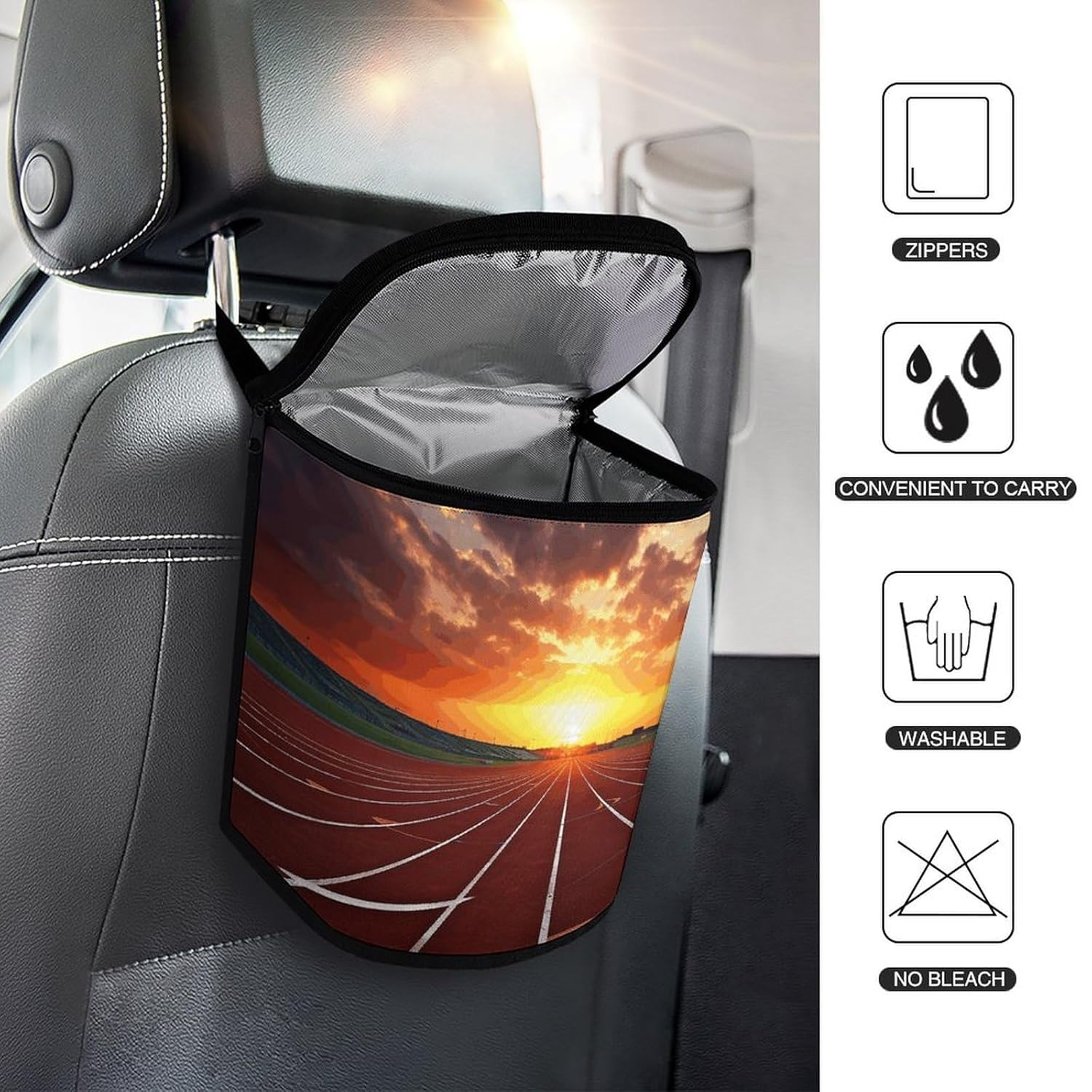 Hanging Car Trash Bag Dusk Running Track Printed Car Garbage Storage Bag Leakproof Car Trash Can Portable Garbage Storage Bags