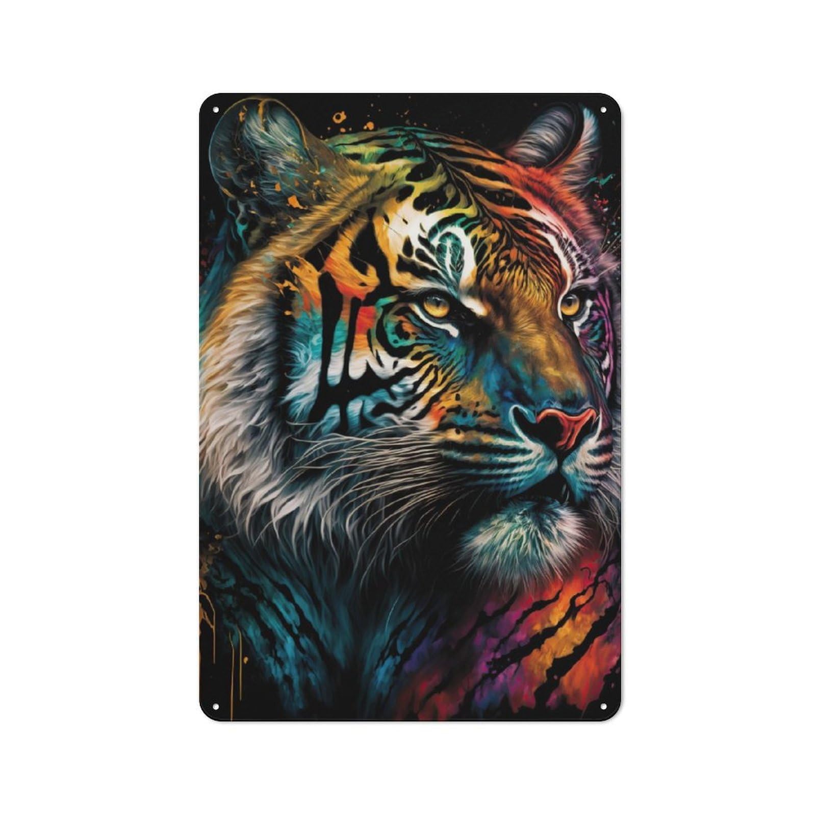 Junmoney Tiger Colorful Vintage Metal Plaque 30X20cm Featuring For Home Bar Wall, A Metal Wall Feature For Home Bars And Entertaining Spaces