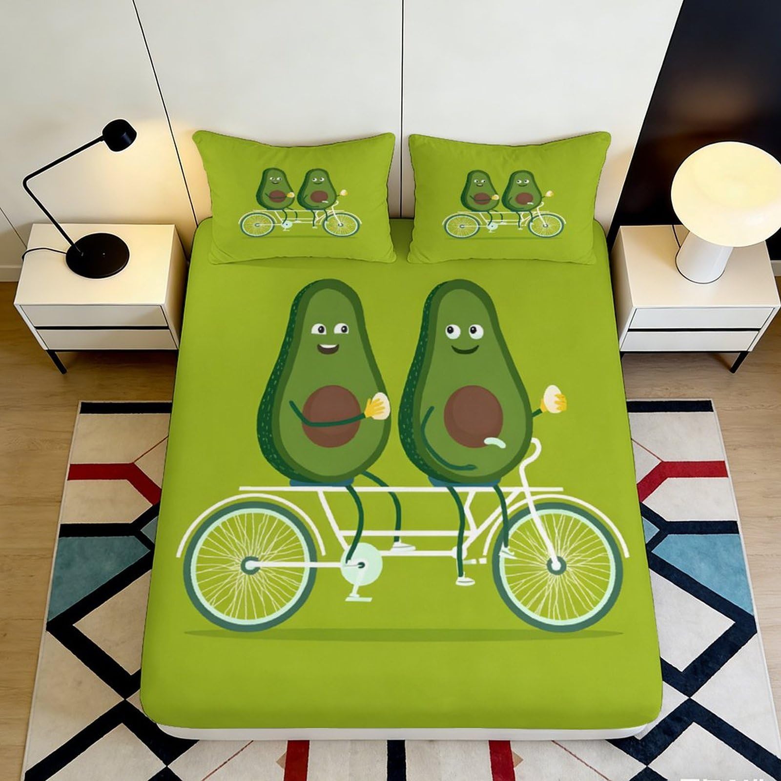 3D Printed Avocado Couple Fitted Sheet Microfiber Anti-Slip Mattress Cover for Bedroom Decor Dorm Use Easy Care 90x200x25cm