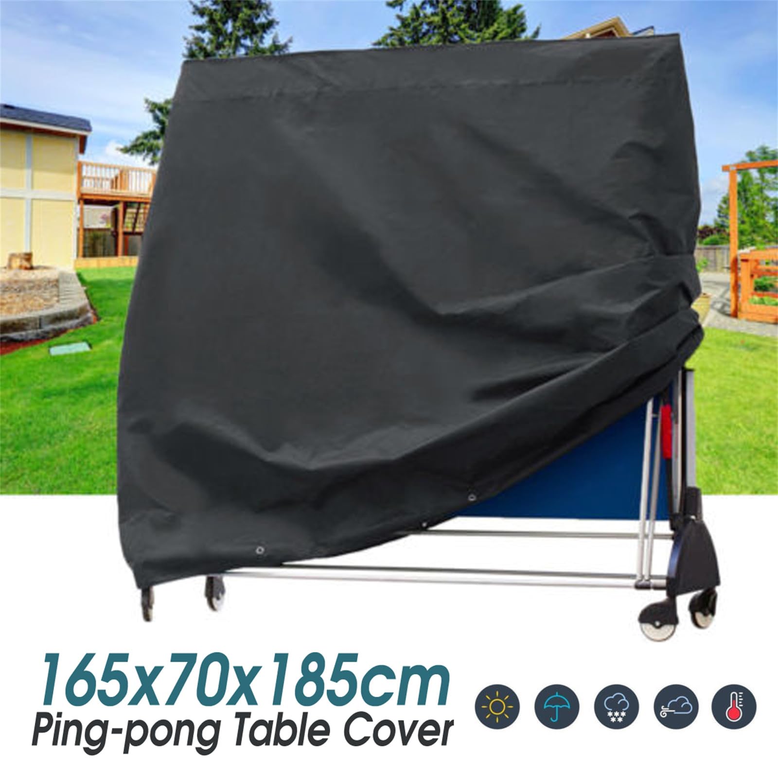 Copertura per tavolo da ping pong da esterno, impermeabile, in tessuto Oxford antipolvere, copertura per mobili, nera, 165 x 70 x 185 cm