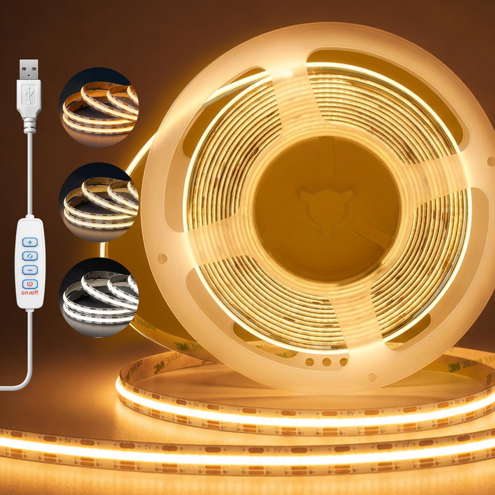 BAGZY COB LED Strip Light USB 2M 2700K-6500K Tunable White Tape Dimmable