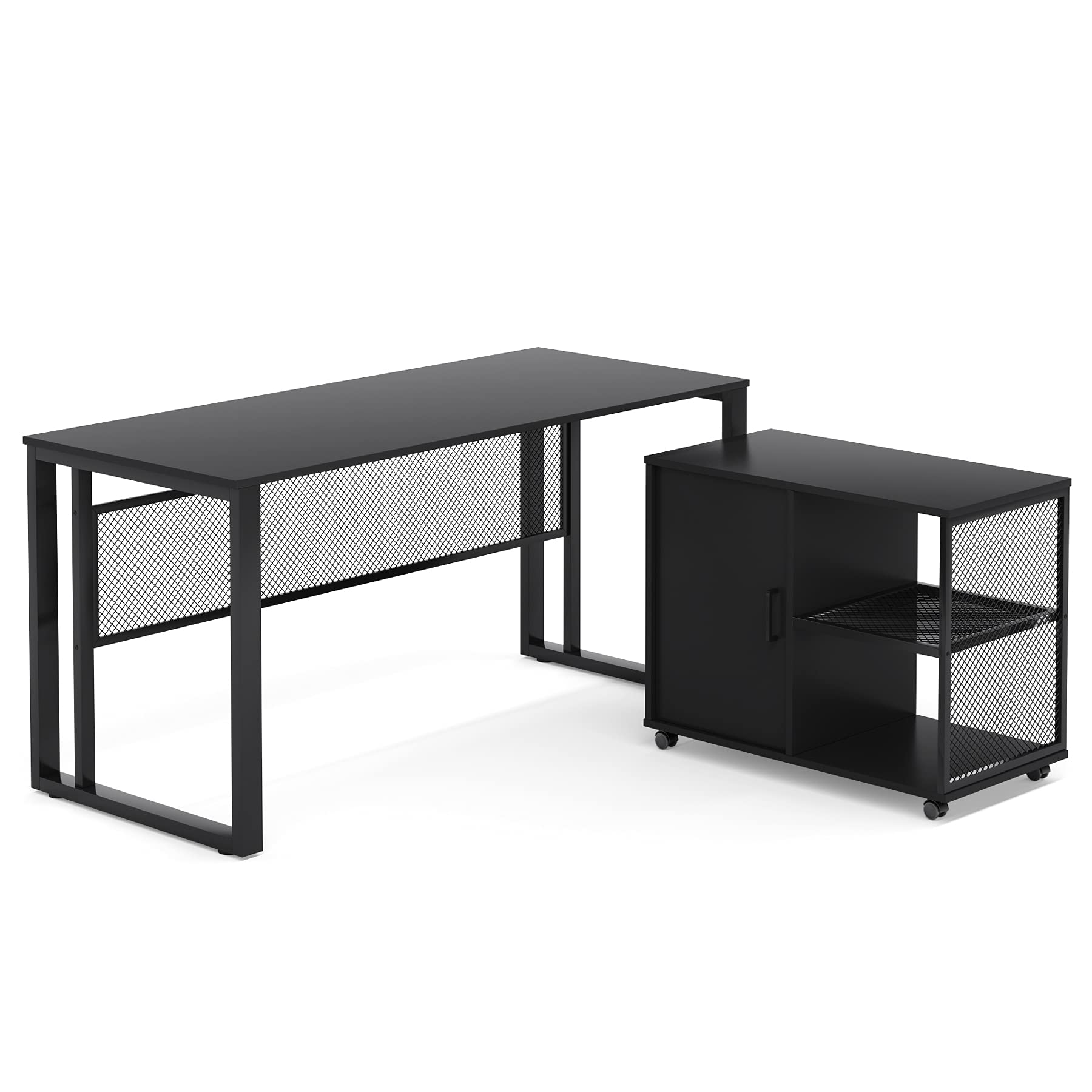 Tribesigns Computer Desk Office Desk with File Cabinet, 55 inch L-Shaped Executive Desk Table with Storage Mobile Printer Filing Stand, Black