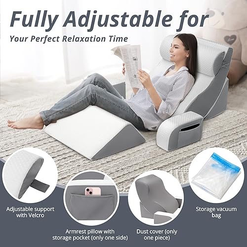 Miniatura 4 de Juego de 6 almohadas ortopédicas de cuña de espuma viscoelástica para espalda, brazos, piernas, juego de almohada de cuña ajustable para poscirugía