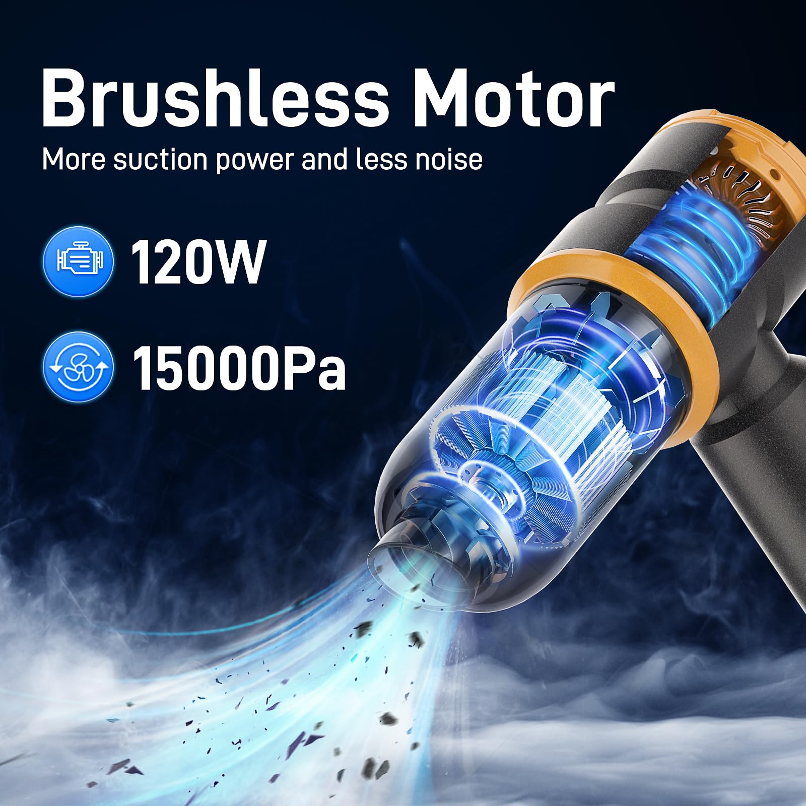 KJBAO Car Vacuum Portable Cordless,4 in 1 Car Vacuum Cleaner,15000PA High Power Suction Cordless Vac for Cars,120W Brushless Motor,30 Mins Runtime,Mini Vacuum for Home,Pet Hair