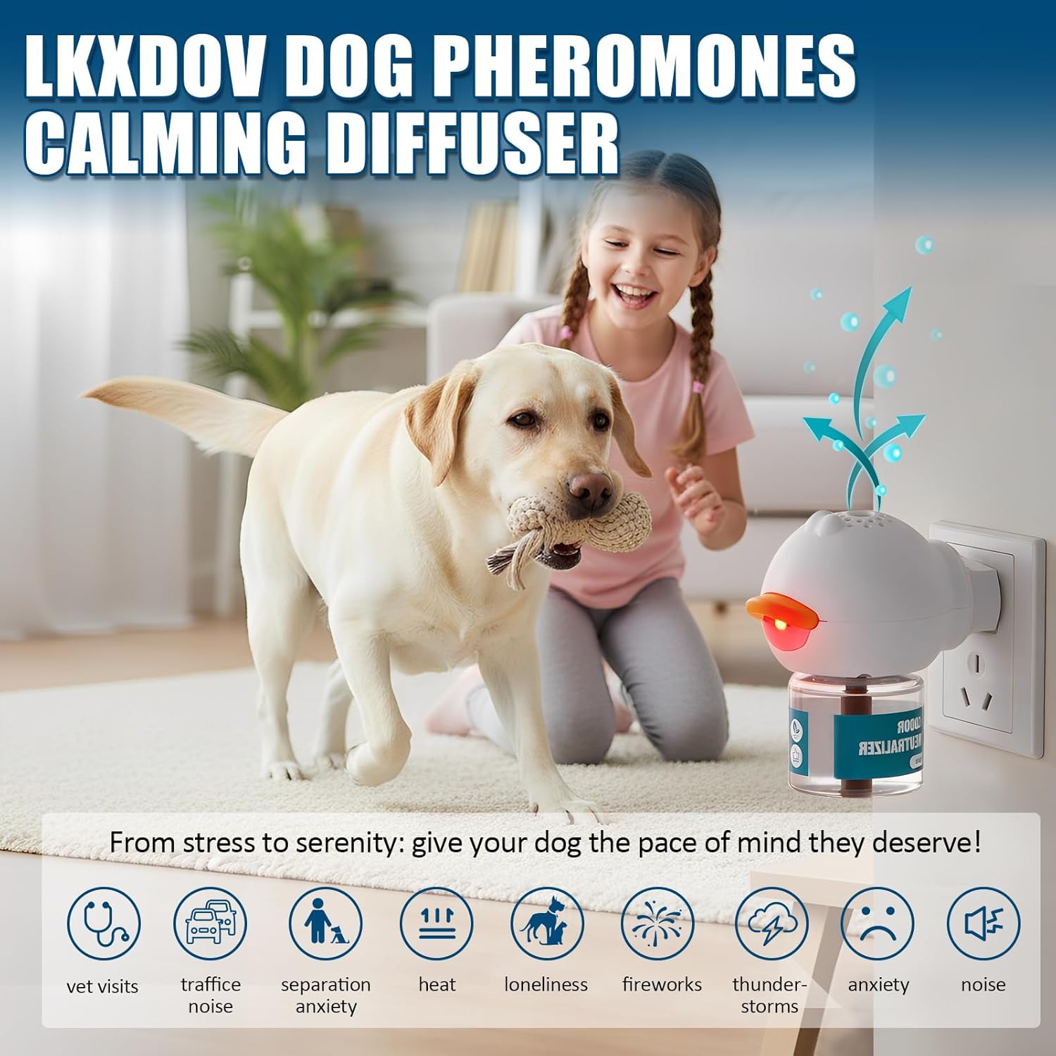 Dog Calming Diffuser, Calming Pheromones Diffuser Kit Appeasing Pheromone Diffuser to Calm (2Plug in+4Refill) for Anxiety Relief Reduce Aggression Fighting Barking Stress