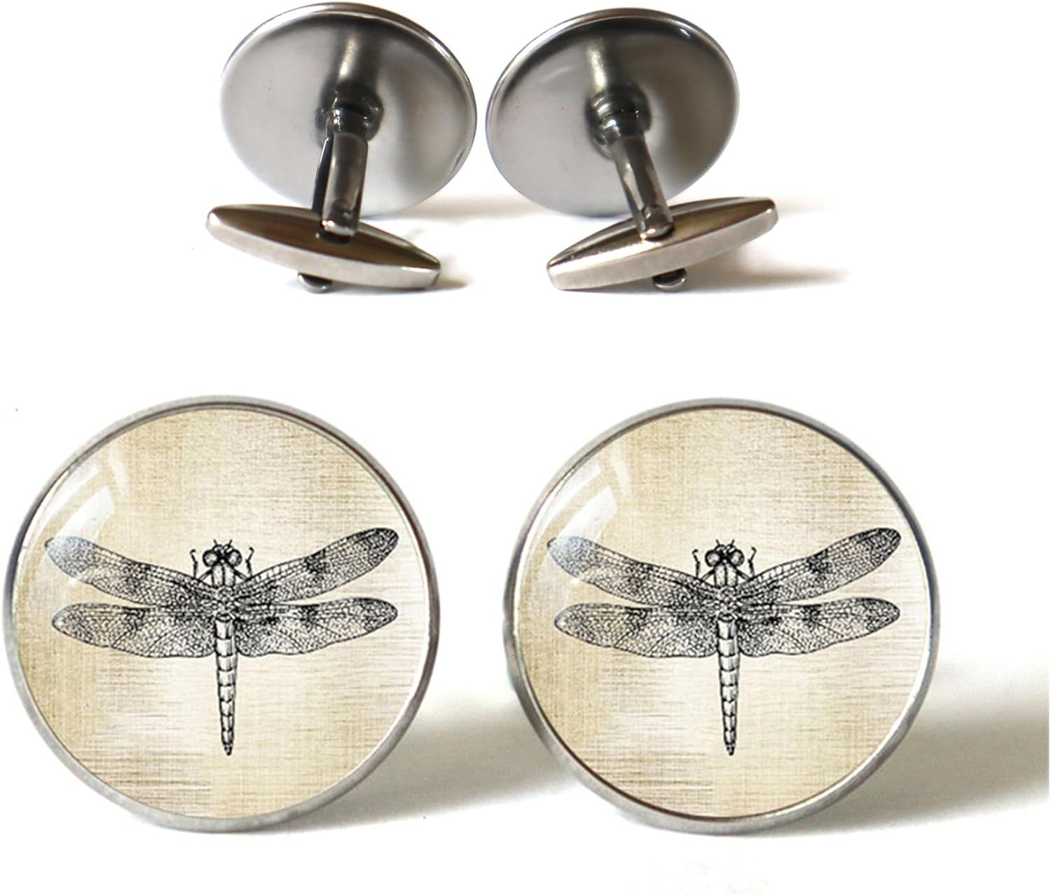 dragonfly cuff links, insect cuff links, mens cufflinks, glass cufflinks, wood cufflinks