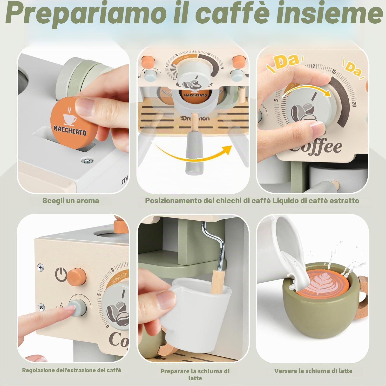 Dreamon Caffettiera in Legno per Bambini, Set Tè per Bambini Piccoli, Set Cibi Finti con Accessori Cucina, Negozio Giocattoli per il Giochi di Ruolo per Piccoli di 3-5 Anni