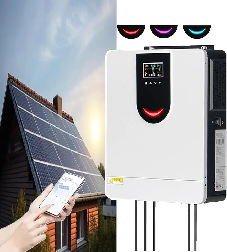 CNAOHGHN Inversor Solar HíBrido (Controle Por Aplicativo Inteligente), 1 Kw-6,2 Kw, 12-48 V Para 220 V E Controlador Mppt 40-120 A Integrado, Funciona Com VáRios Tipos De Bateria