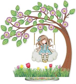 AiYuanzsh Double-Sided Tree Diamond Art Tabletop Ornament with Swing Hanging Charm, Acrylic Diamond Painting Desktop Decoration Kit, DIY Crystal Rhinestone Diamond Art Table Top Home Office Crafts