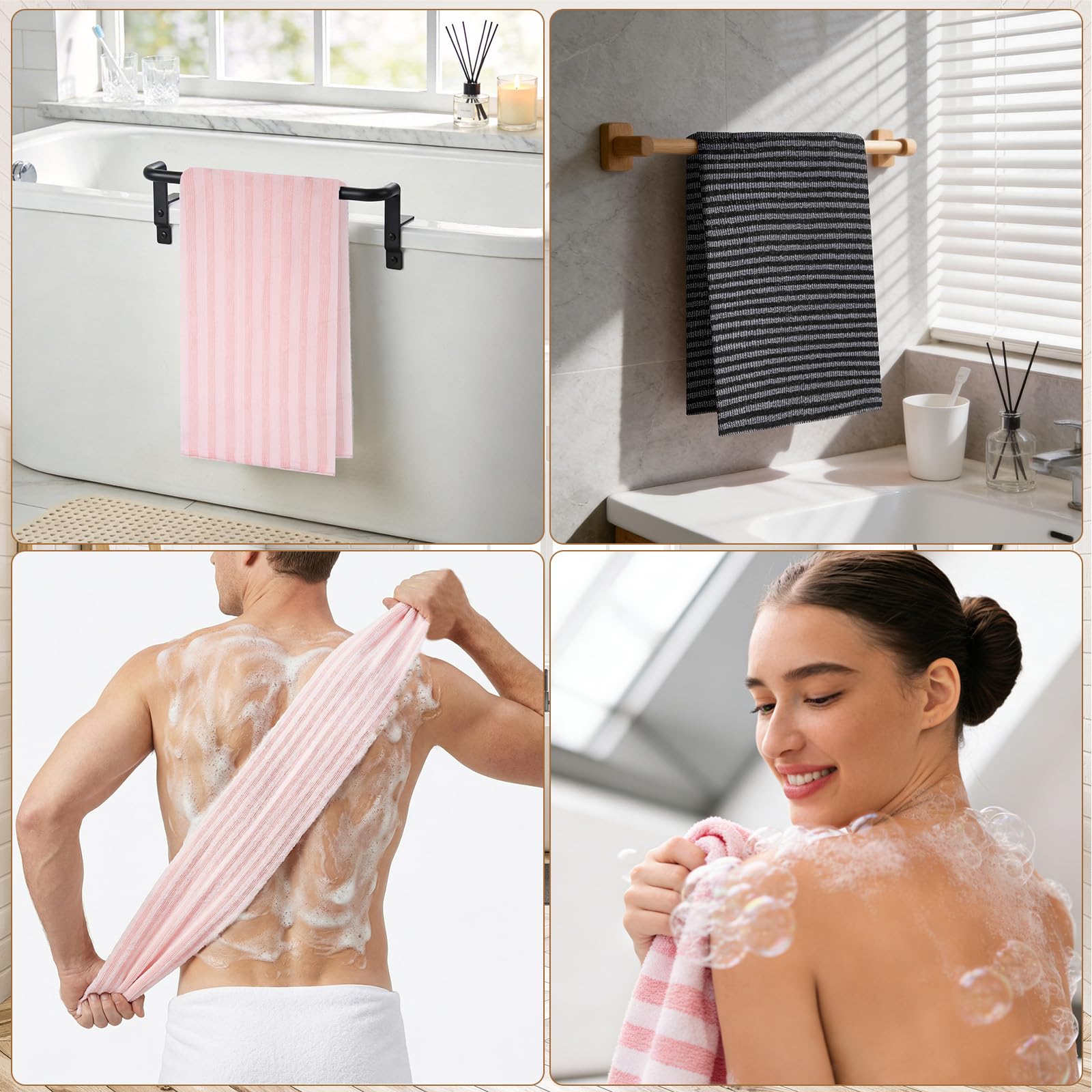 6 sztuk ręcznik do peelingu prysznicowego, bardzo długi 100 cm, antybakteryjny ręcznik do peelingu pod prysznic, czyszczenie pleców i martwej skóry (3 kolory)