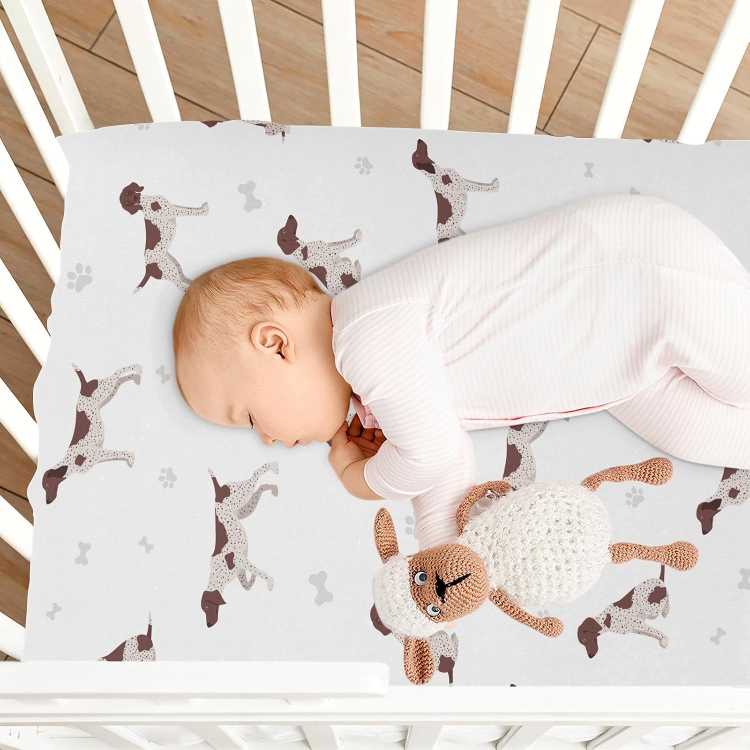 Crib Sheets for Boy German Shorthaired Pointer Toddler Baby Girls Sheets for Crib,Neutral Mini Crib Nursery Mattress Sheets Fitted,Crib Mattress Soft & Breathable 52 * 28 * 9In