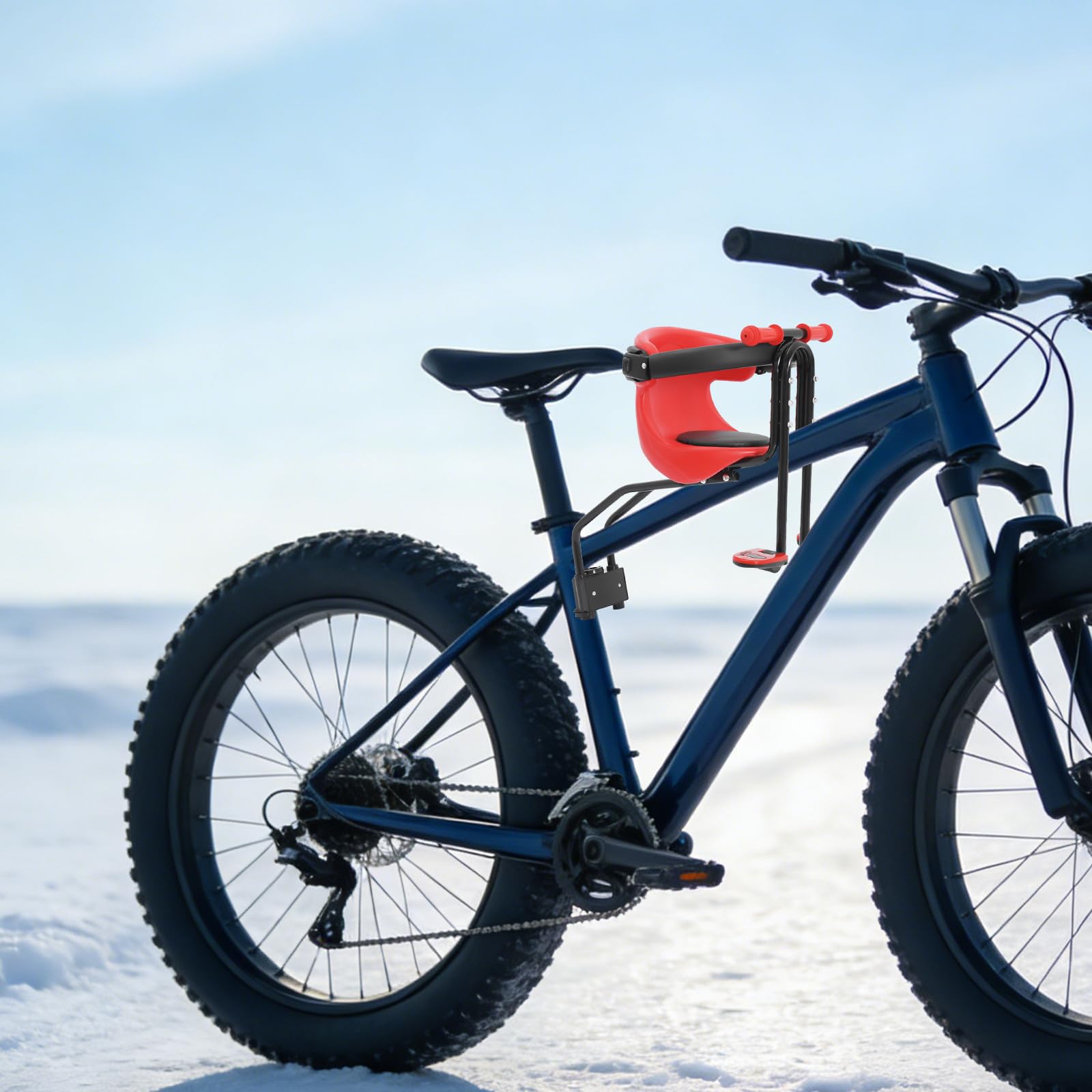 Seggiolino Bici Anteriore Bambino, Max 50kg, 8 Mesi - 4 Anni, Acciaio & PU, Con Poggiapiedi & Manici, Rosso